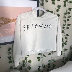Friends Boxy White Cropped Hoodie